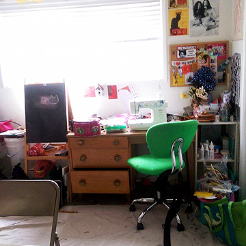 This is Loni’s sewing area with additional storage to the right of the sewing desk.