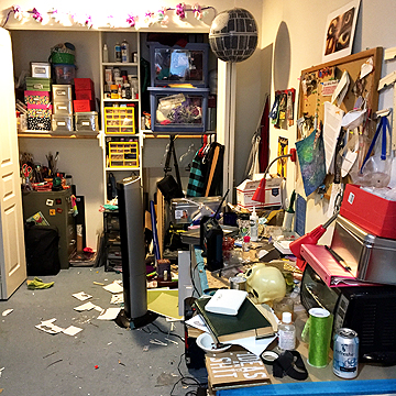 GAH! This is the very messy arts and crafts side of her studio.