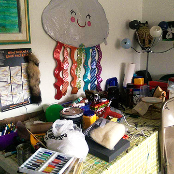 This is her work table where she does messy stuff.