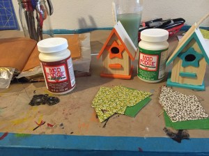 The bird houses Katie made for her mom and grandma.