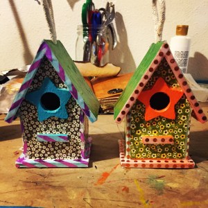 The bird houses Katie made for her mom and grandma.