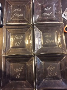 Loni's set of swear filled chargers The Gals made while recording today.